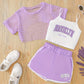 Hauts fille tendance – Ensemble crop top Brooklyn et short vert fluo avec t-shirt résille
