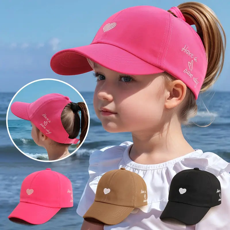 Casquette Brodée pour Enfant avec Motif Cœur – Chapeau Été Fille Garçon Protection Soleil