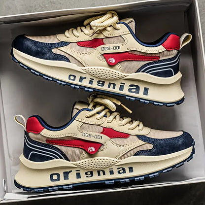 Baskets garçon – Chaussures de sport beige et bleu avec semelle épaisse et design original tendance