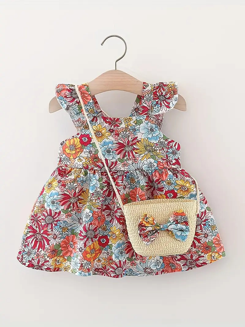 Robe Bébé Fille Fleurie avec Sac Assorti – Tenue Été Chic et Adorable
