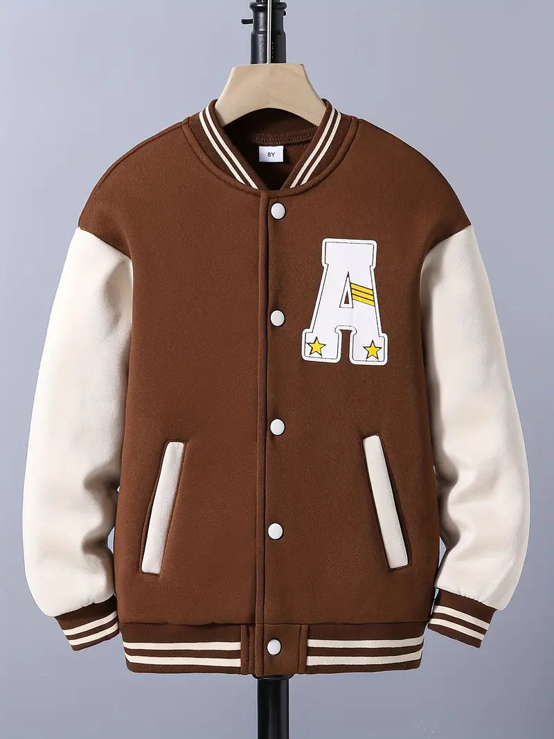 Veste teddy garçon noire et grise – Blouson varsity collège tendance