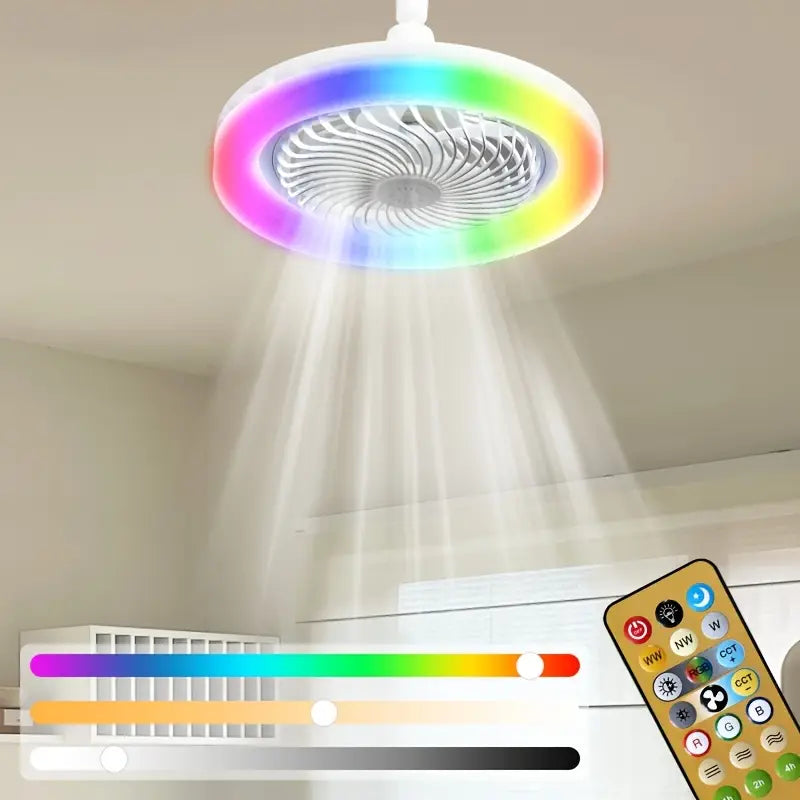 Ventilateur de Plafond LED avec Lumière RGB et Télécommande – Éclairage Réglable Multicolore et Ventilation Silencieuse