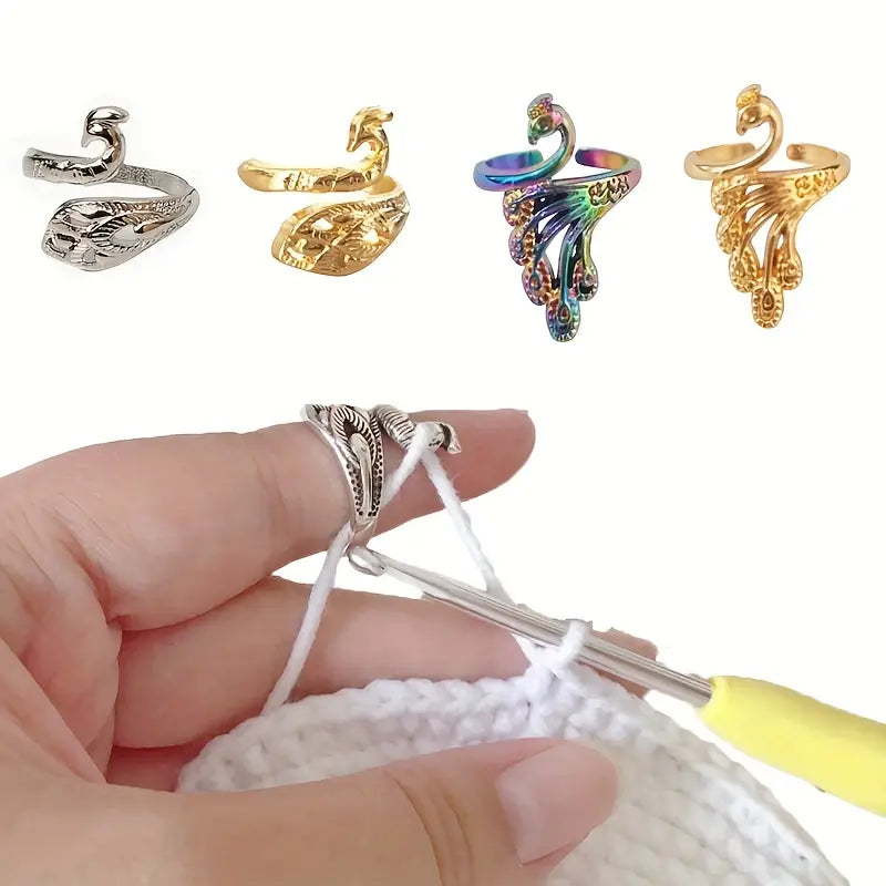 Bague Ajustable Style Vintage en Métal Argenté – Accessoire Élégant pour Passionnés de Tricot et Crochet