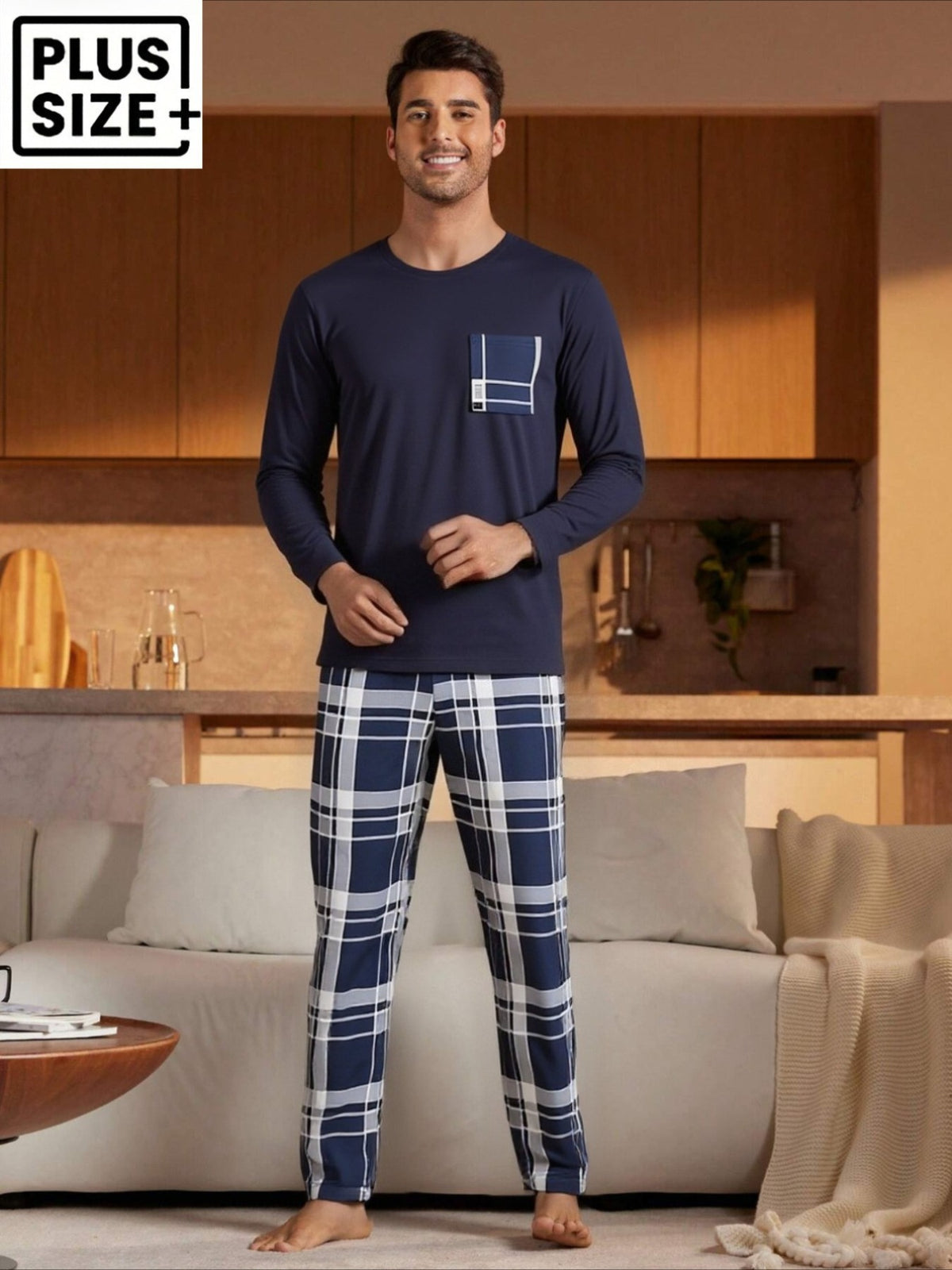 Ensemble pyjama 2 pièces grande taille pour homme automne/hiver