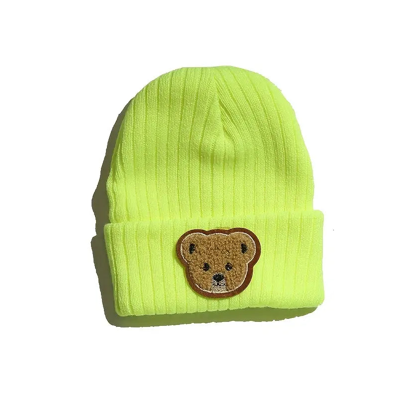Bonnet Tricot Enfant avec Motif Ourson – Chapeaux et Casquettes Bébé Fille & Garçon | Hiver Chaud & Confortable