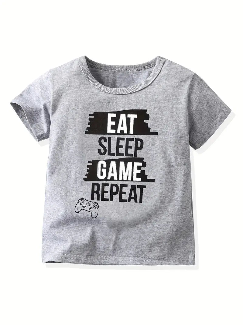 T-shirt gamer garçon – Hauts imprimés manette et slogans gaming tendance