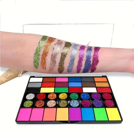 Palette Maquillage Artistique Visage & Corps – 42 Couleurs Ultra Pigmentées et Pailletées