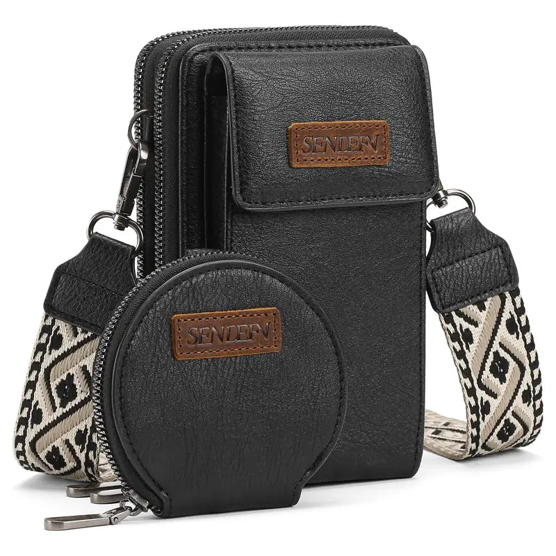 Portefeuille bandoulière femme en cuir – Multi-poches avec porte-monnaie assorti