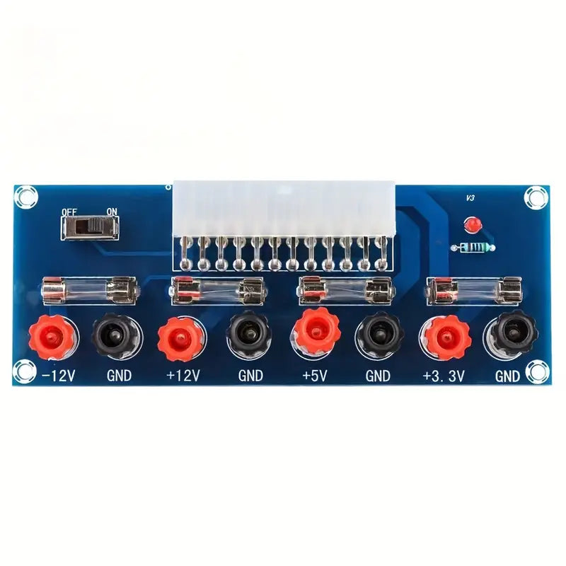 Carte d’Alimentation ATX vers Banc d’Essai – Module Adaptateur PSU avec Bornes de Sortie et Fusibles de Protection