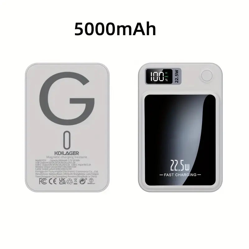 Batterie Externe Magnétique 5000/10000mAh – Chargeur Sans Fil Intelligent avec Affichage LED pour Smartphones