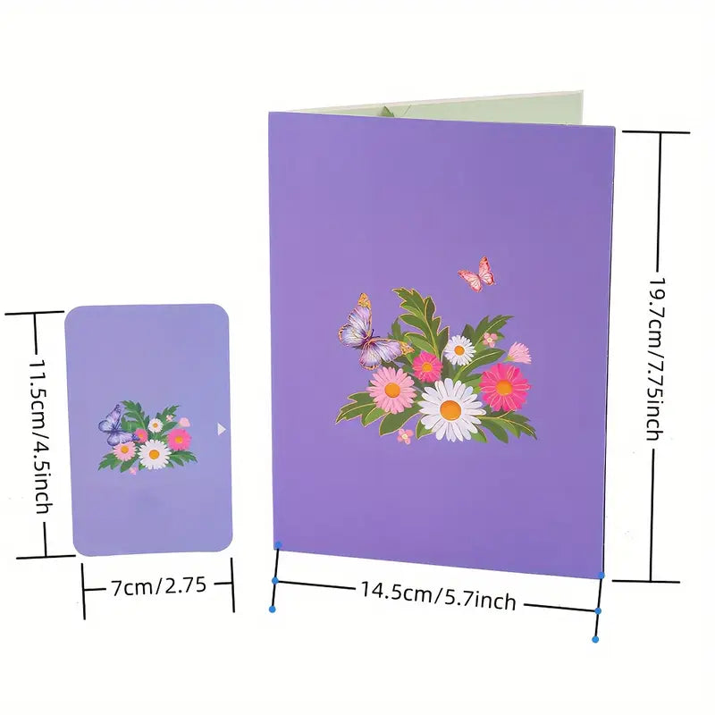 Carte Pop-Up 3D Papillon et Fleurs – Carte de Vœux Florale pour Anniversaire, Fête des Mères ou Remerciement