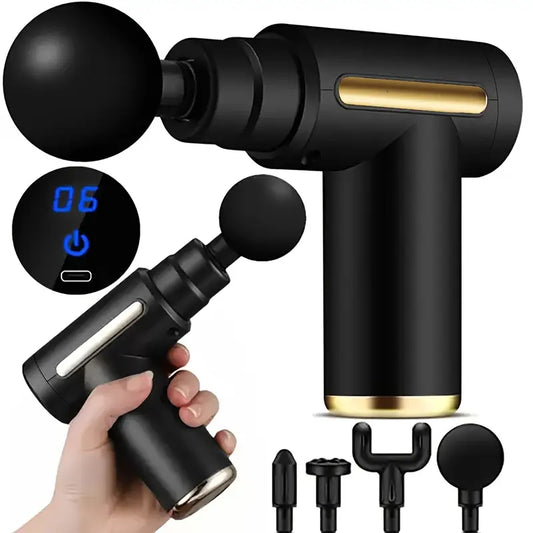 Pistolet de Massage Musculaire Électrique – 6 Vitesses, 4 Têtes, Écran LCD, Relaxation Profonde & Récupération Sportive