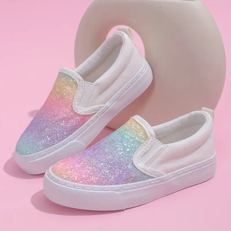 Mocassins fille à paillettes arc-en-ciel – Chaussures sans lacets brillantes et confortables pour sorties et fêtes