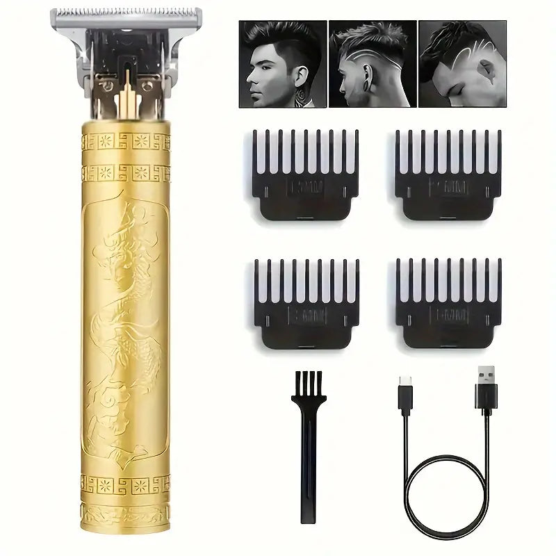Tondeuse de précision homme rechargeable – Rasoir barbe et cheveux professionnel avec lames en acier et design vintage