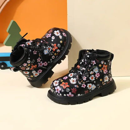 Chaussures bébé fille montantes à fleurs – Bottines imprimé floral antidérapantes