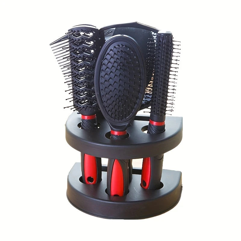 Ensemble Brosse & Peignes 5-en-1 avec Support Rotatif – Kit Coiffure Complet pour Tous Types de Cheveux