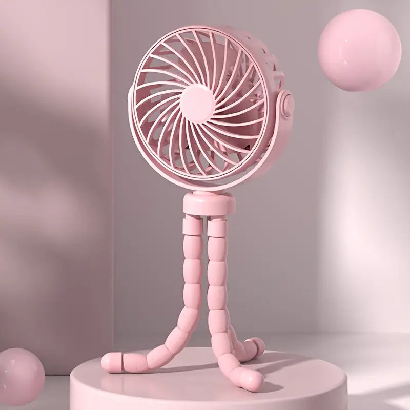 Ventilateur Portable sur Trépied Flexible – USB Rechargeable, Silencieux, Orientation 360°, Idéal Poussette ou Bureau