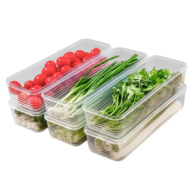Boîte de Rangement Alimentaire Longue en Plastique – Conservation Fraîcheur pour Légumes et Herbes en Magasin