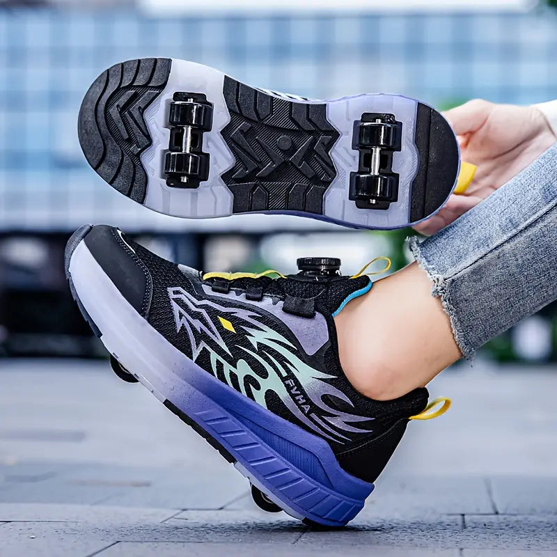 Baskets garçon – Chaussures de sport noires et violettes à semelle amortissante avec ressorts intégrés