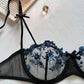 Ensemble Lingerie Sexy Femme en Dentelle Transparente – Soutien-Gorge à Armatures et Tanga Fleurs Brodées