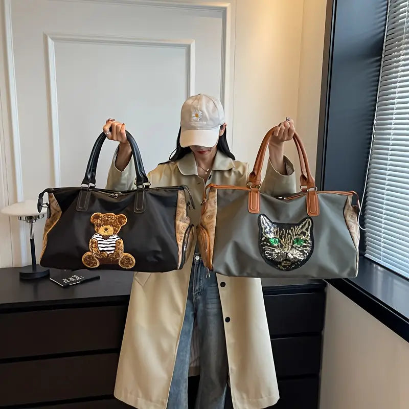 Sac de Voyage Cabine Original avec Motif Ours ou Chat – Sac Week-End Grande Capacité en Nylon Résistant