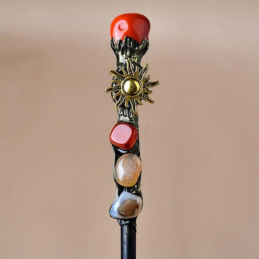 Baguette magique avec cristaux – Accessoire de déguisement fantasy et cosplay sorcier