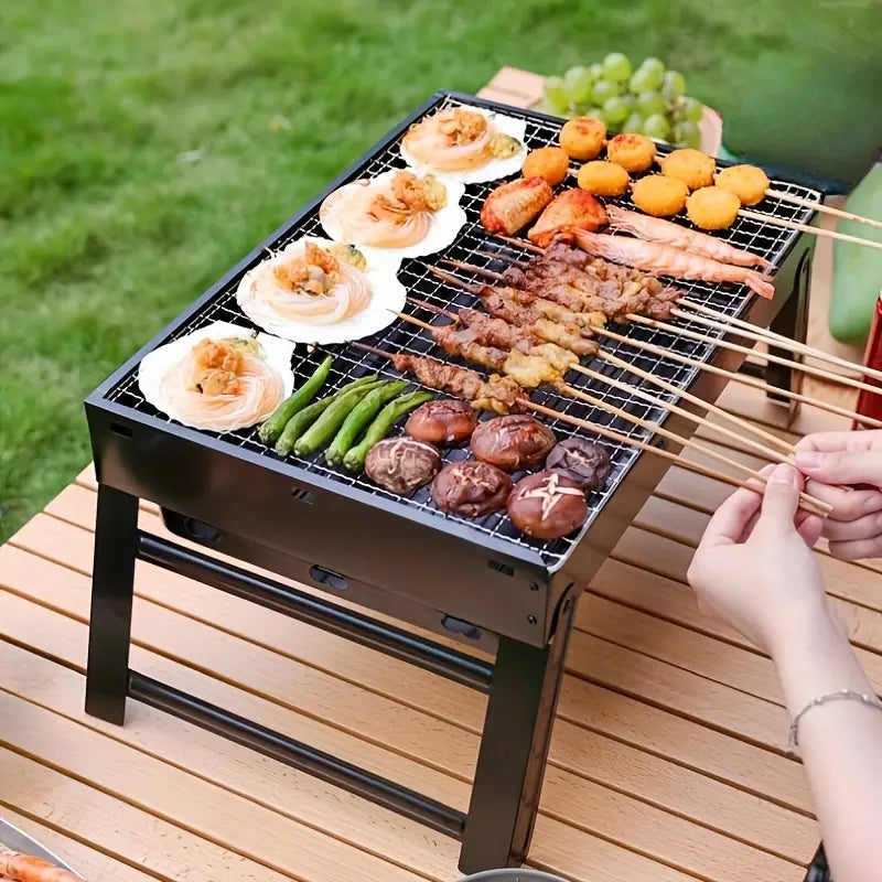 Barbecue portable pliable en acier inoxydable – Grille compacte idéale pour pique-nique, camping et cuisine d’extérieur