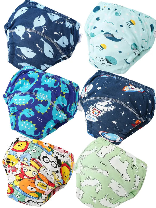 Lot de 6 Couches Lavables Bébé Réutilisables – Culottes d’Apprentissage Étanches avec Motifs Colorés