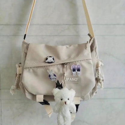 Sac besace femme style coréen avec peluche Bandoulière décontractée, grande capacité et look tendance