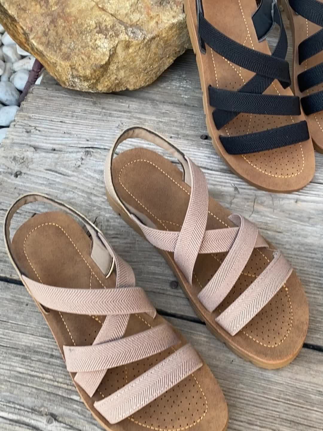 Chaussures Élégantes pour Femme, Chaussures de Dame Chics, Dernières Sandales d'Été 2025 pour Femme en Polyester avec Sangle Élastique, Semelles Plates Antidérapantes, Style Féerique Décontracté de Plage, Chaussures pour Femme