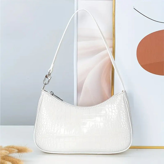 Sac Hobo blanc effet crocodile pour femme Petit sac épaule élégant, tendance et chic