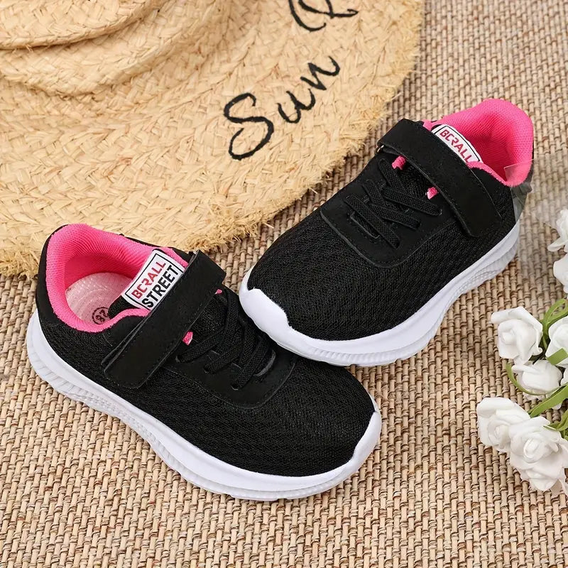 Baskets fille noires à scratch – Chaussures légères sans lacets confortables et respirantes