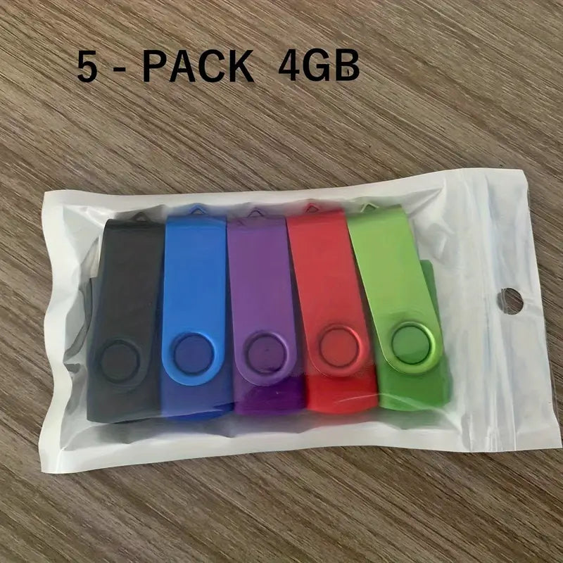 Lot de 5 Clés USB  Multicolores – Stockage Portable Pivotant pour Ordinateur, Bureau et École