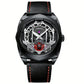 Montre homme automatique squelette – Design mécanique noir et or rose avec bracelet cuir