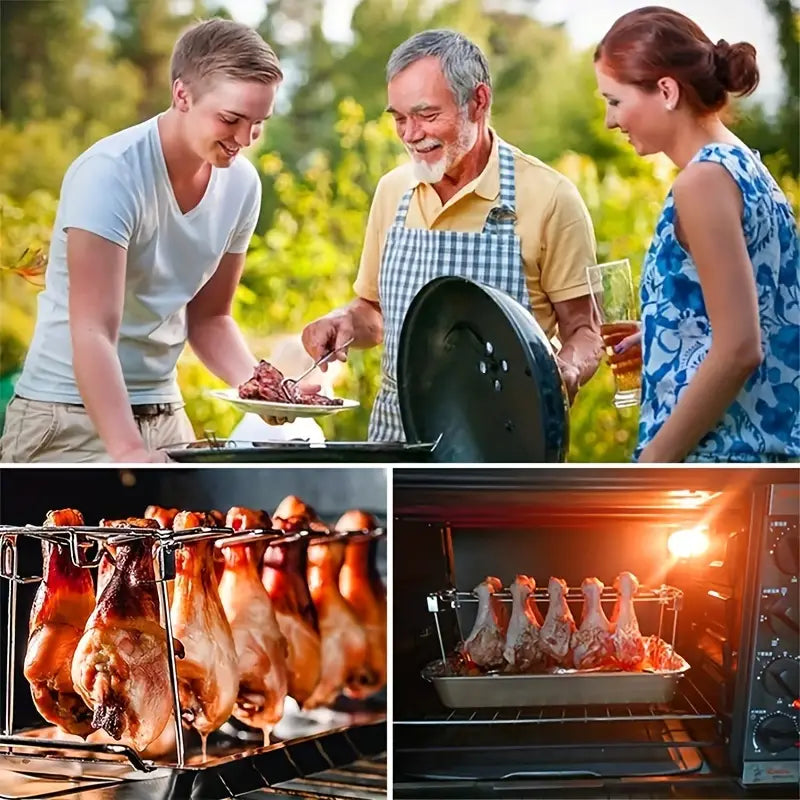 Support de cuisson pour pilons de poulet – Grille barbecue et four en acier inoxydable pliable