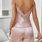 Pyjama Sexy Femme en Satin – Ensemble Lingerie de Nuit 2 Pièces avec Débardeur à Bretelles et Short Dentelle