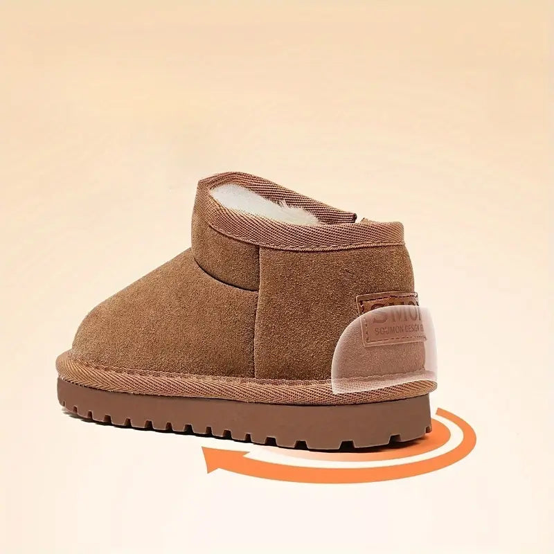 Bottes garçon hiver en daim marron – Chaussures chaudes imperméables avec semelle antidérapante