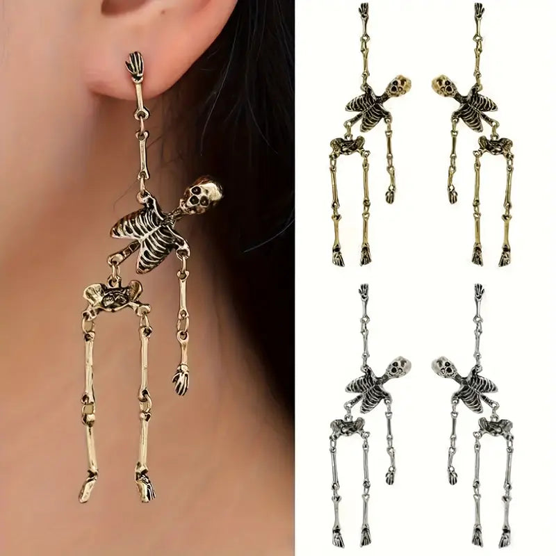 Boucles d’oreilles squelette articulé – Accessoire Halloween gothique tendance