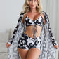 Ensemble 3 pièces de plage femme – Maillot, short et kimono assortis au style géométrique chic