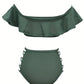 Ensemble Maillot de Bain Femme à Volants – Haut Épaules Dénudées & Culotte Taille Haute à Lanières