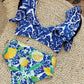Bikini à volants – Haut élégant avec décolleté doré et culotte nouée avec grand nœud