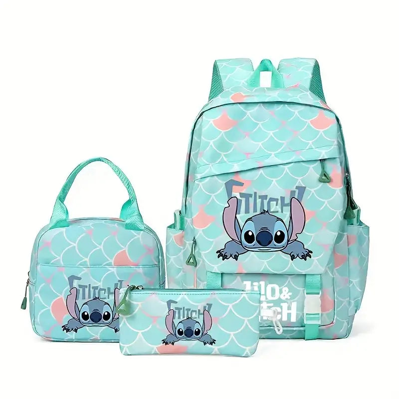 Sac à Dos Enfant Stitch 3 Pièces – Cartable Scolaire avec Trousse et Sac Repas