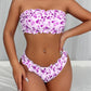 Bikini bandeau à volants avec imprimé fleuri – Style romantique et coupe échancrée