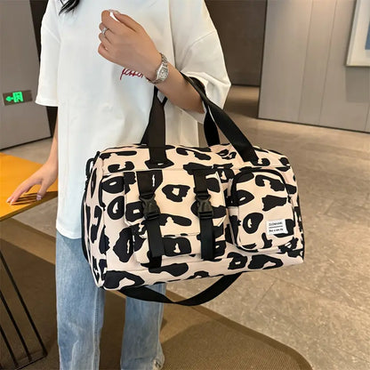 Sac de Voyage Sport et Week-End Rose Imprimé Léopard, coloris Vache kaki