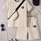Chemise et short garçon en tissu texturé beige – Ensemble été tendance et confortable