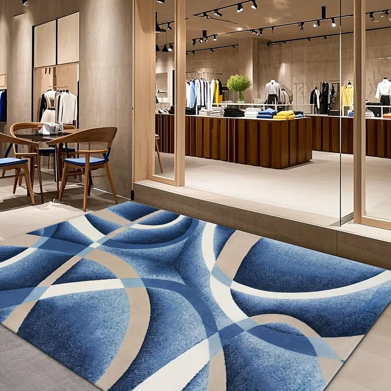 Tapis Moderne Géométrique Bleu – Doux et Élégant pour Salon, Chambre ou Bureau