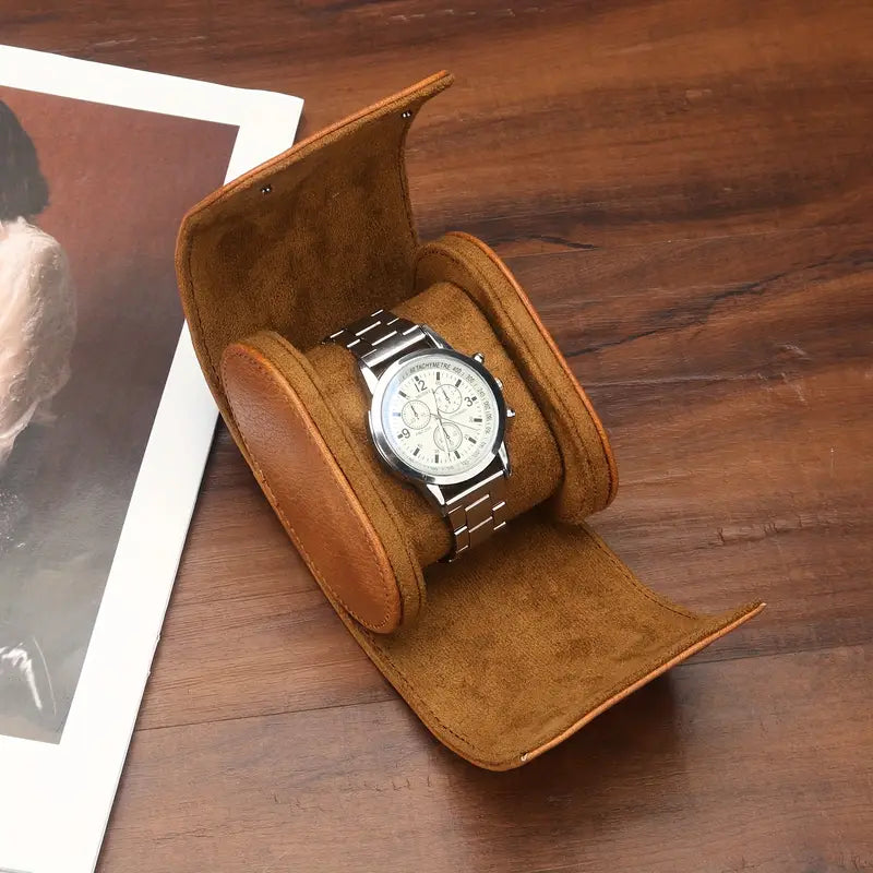 Étui de voyage en cuir pour montre – Boîte de rangement portable avec coussin protecteur