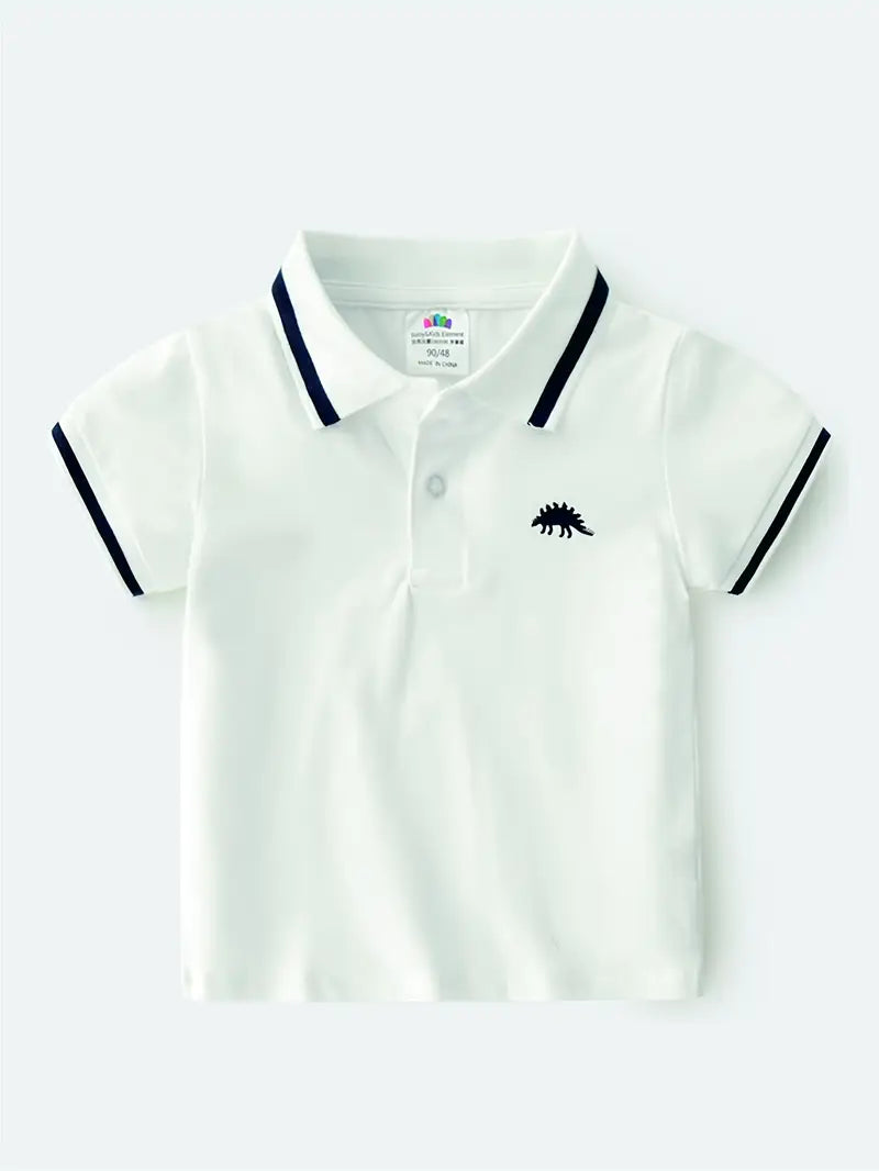 Polo Garçon Noir avec Col Classique et Broderie Dinosaure – T-shirt Chic et Décontracté Enfant