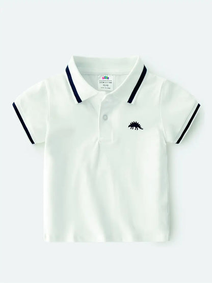 Polo Garçon Noir avec Col Classique et Broderie Dinosaure – T-shirt Chic et Décontracté Enfant