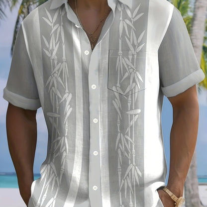 Chemise à Imprimé Bambou et Contraste de Couleurs avec Boutons, coloris Gris clair